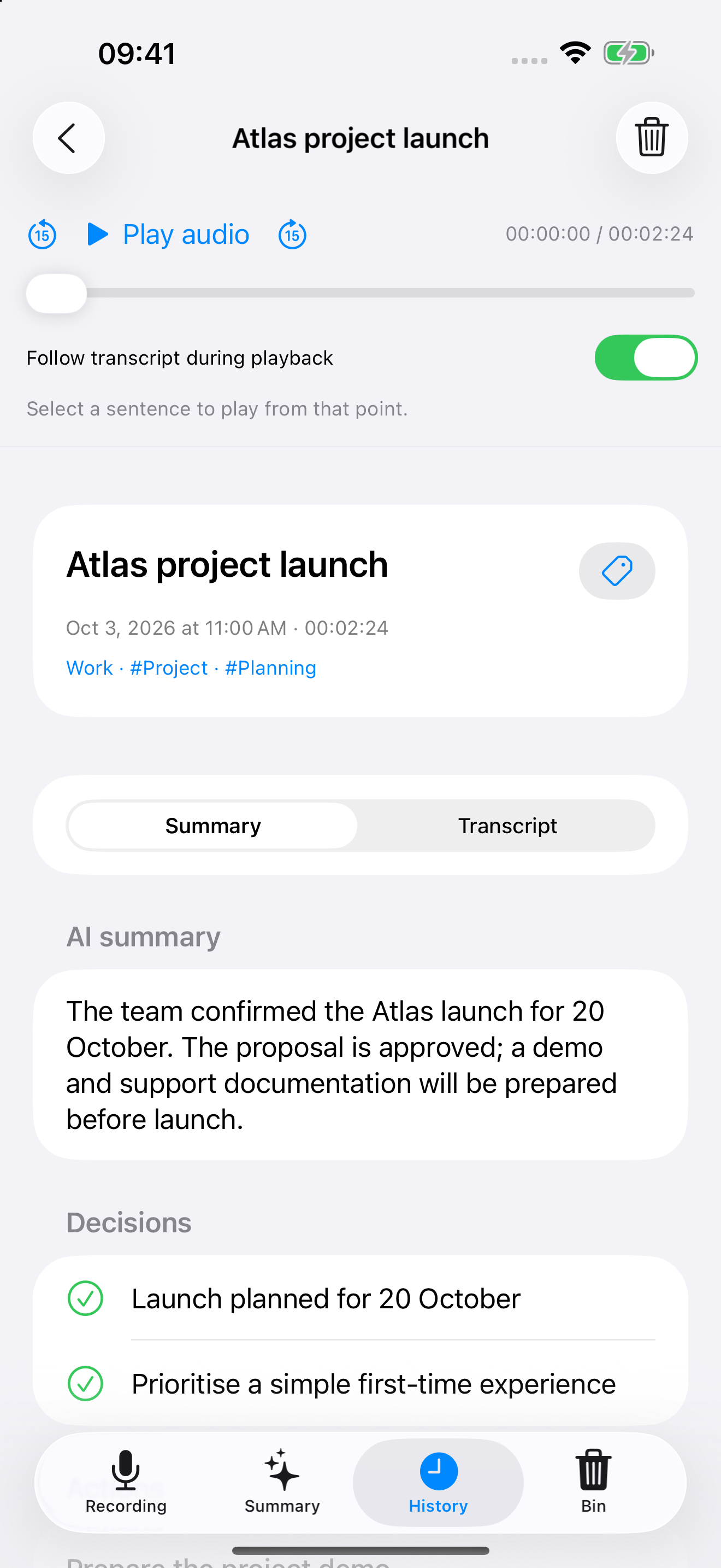 Meeting summary on iPhone