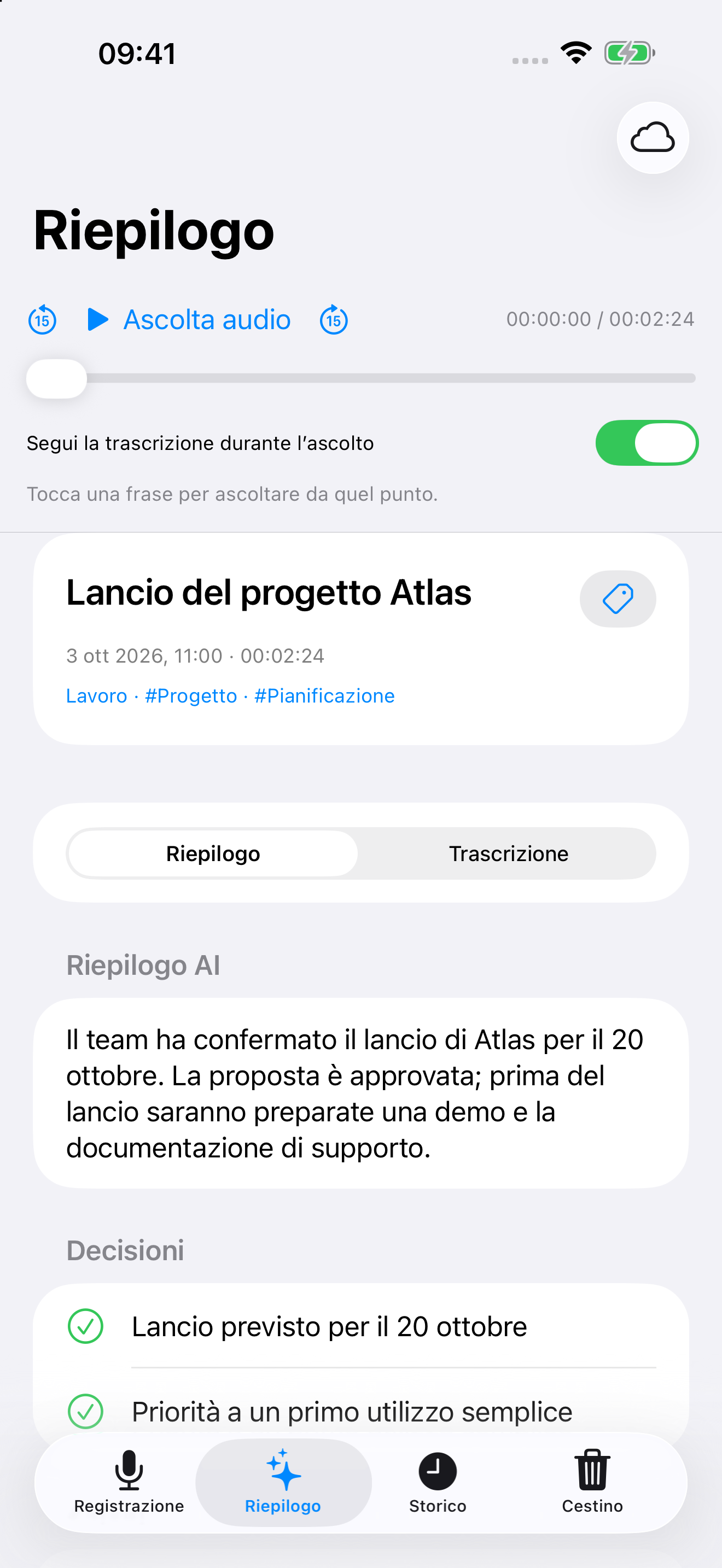 Riepilogo di un meeting su iPhone